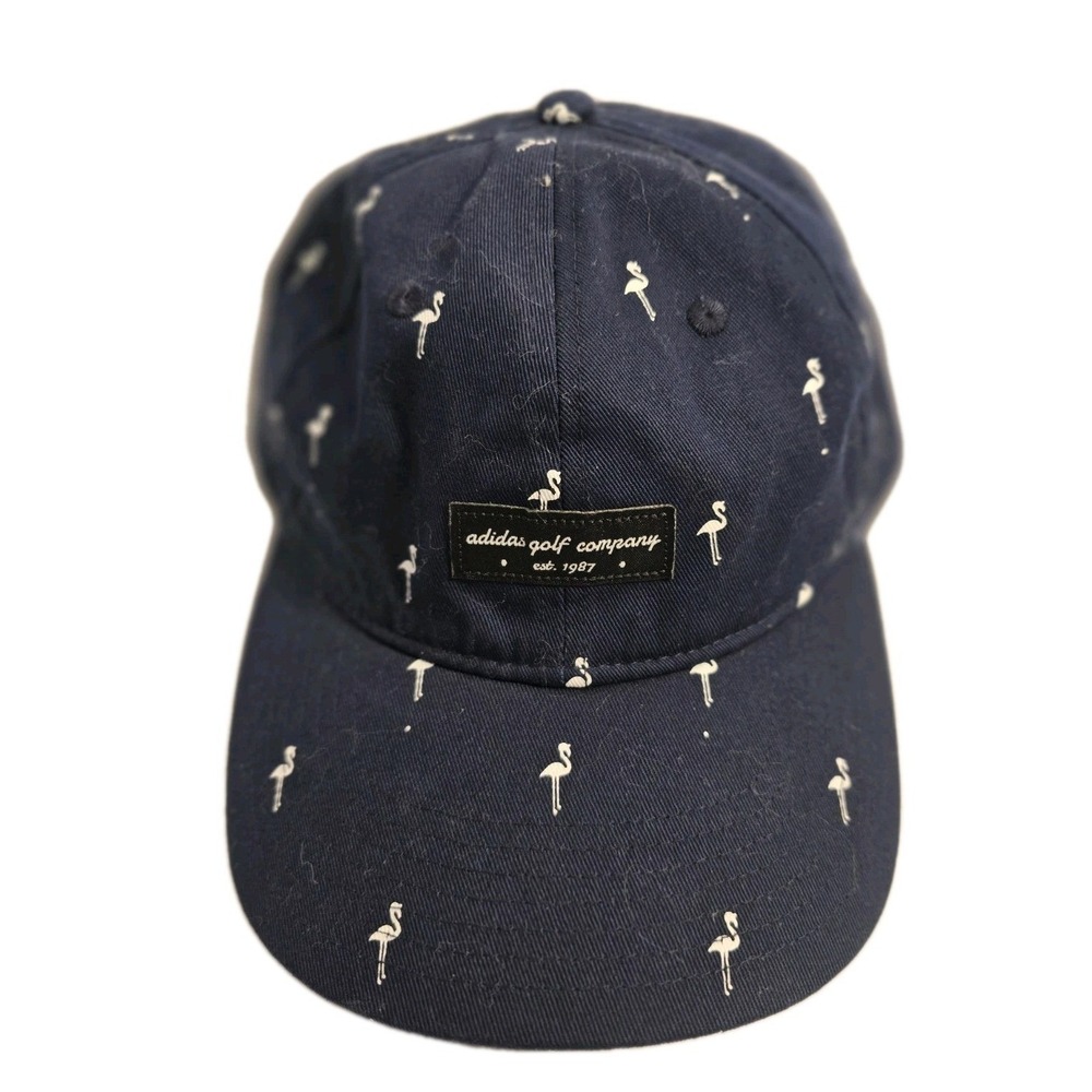 Adidas Golf Cap Hat Navy‎ Blue Flamingo All Over Pattern Cotton Snapback NEW
